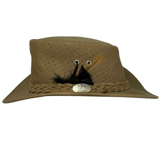 EUC - Aussie Chiller Soak Me Brown Perforated Faux Suede Hat - Picture 2 of 8